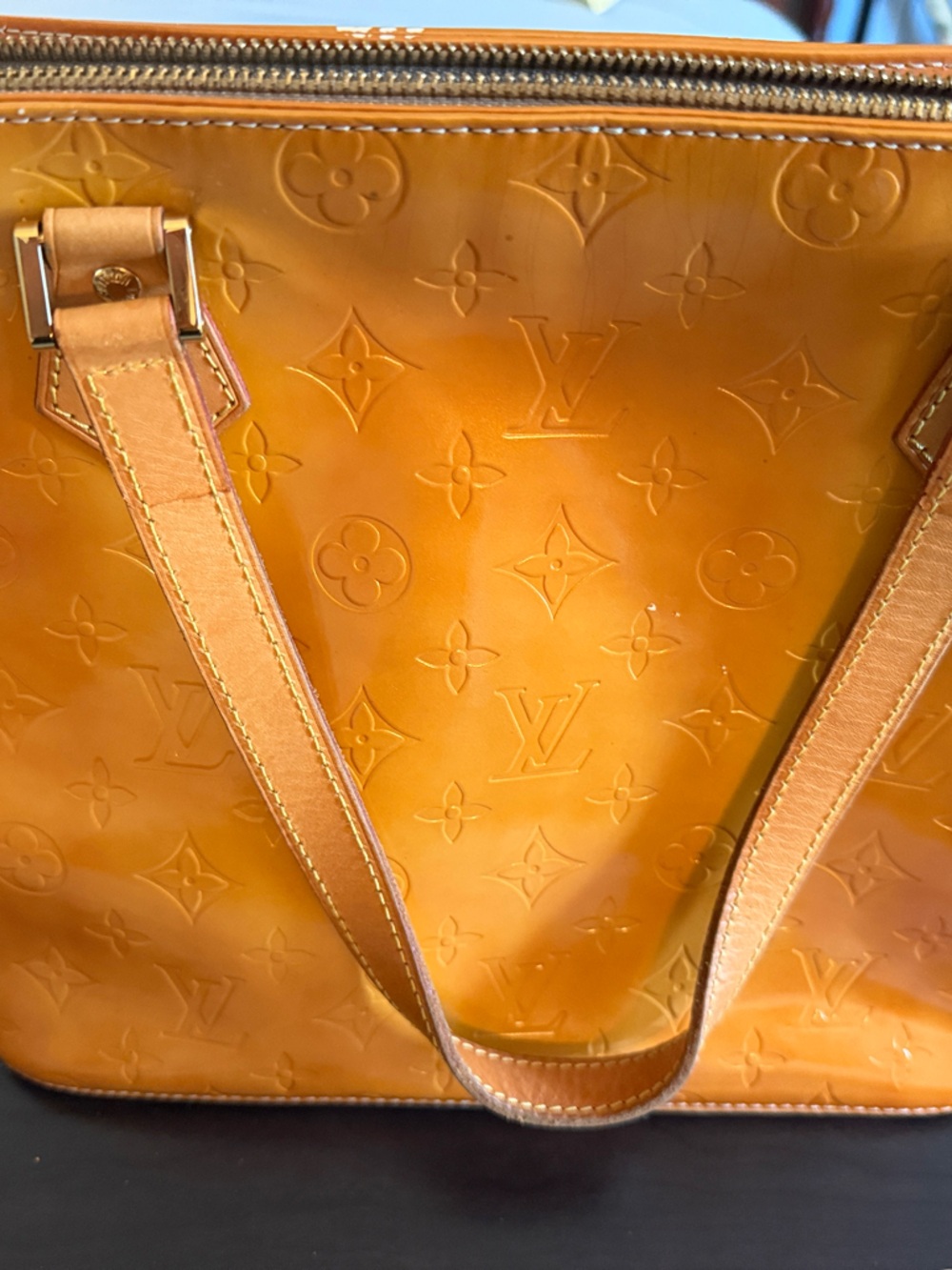 Louis Vuitton Patent Monogram Tote in Glossy Amber Brown